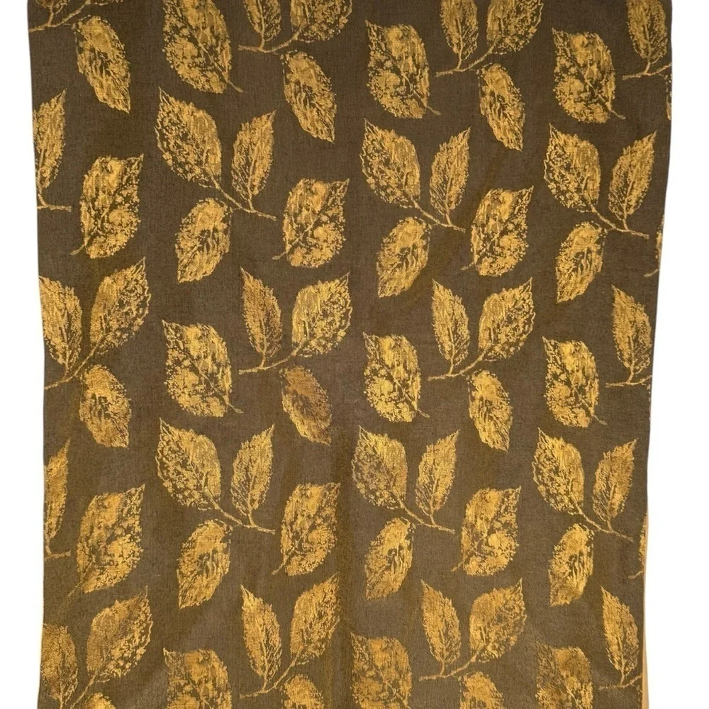 Bloomingdale’s Made In Italy Silk and Wool Scarf With Leaf Motif Golden Yellow